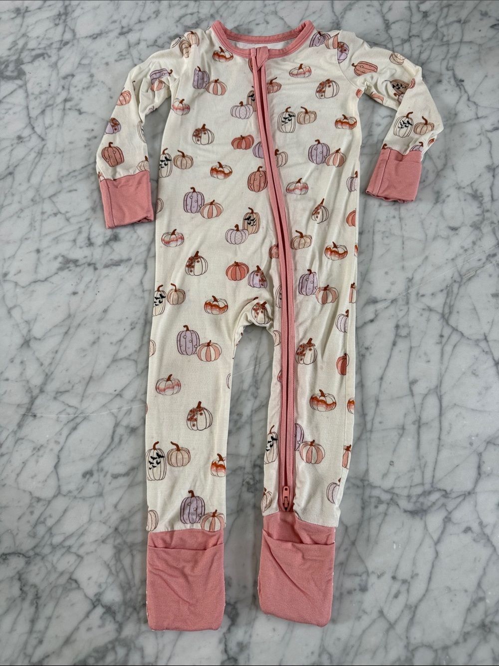 Sweet P Baby Co 12-18 Mo Boho Pumpkin Bat Zip Up Bamboo Pajamas